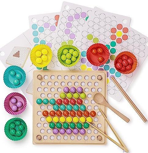 Activity-board  Jouet empilable de tri de couleurs en bois, puzzle de perles à clipser 