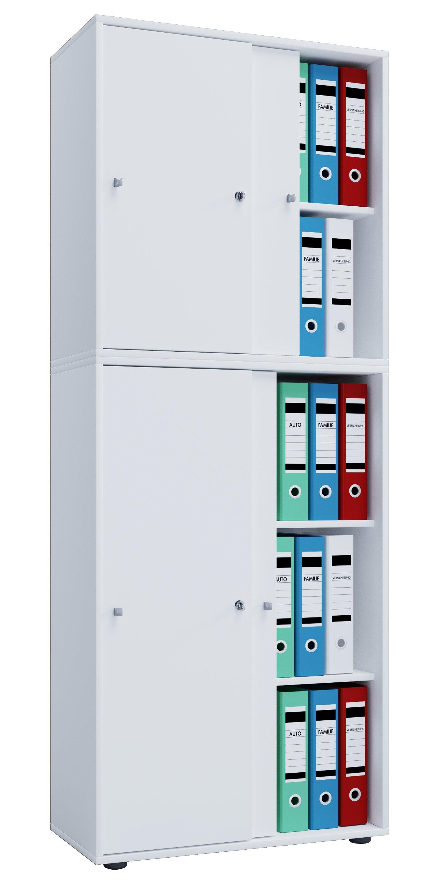 VCM Holz Büroschrank Ordner Aktenschrank Büromöbel Schrank Lona 5-fach Schiebetüren  