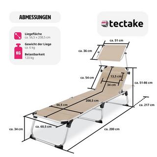 Tectake Lettino Lorella in alluminio regolabile in 6 posizioni  