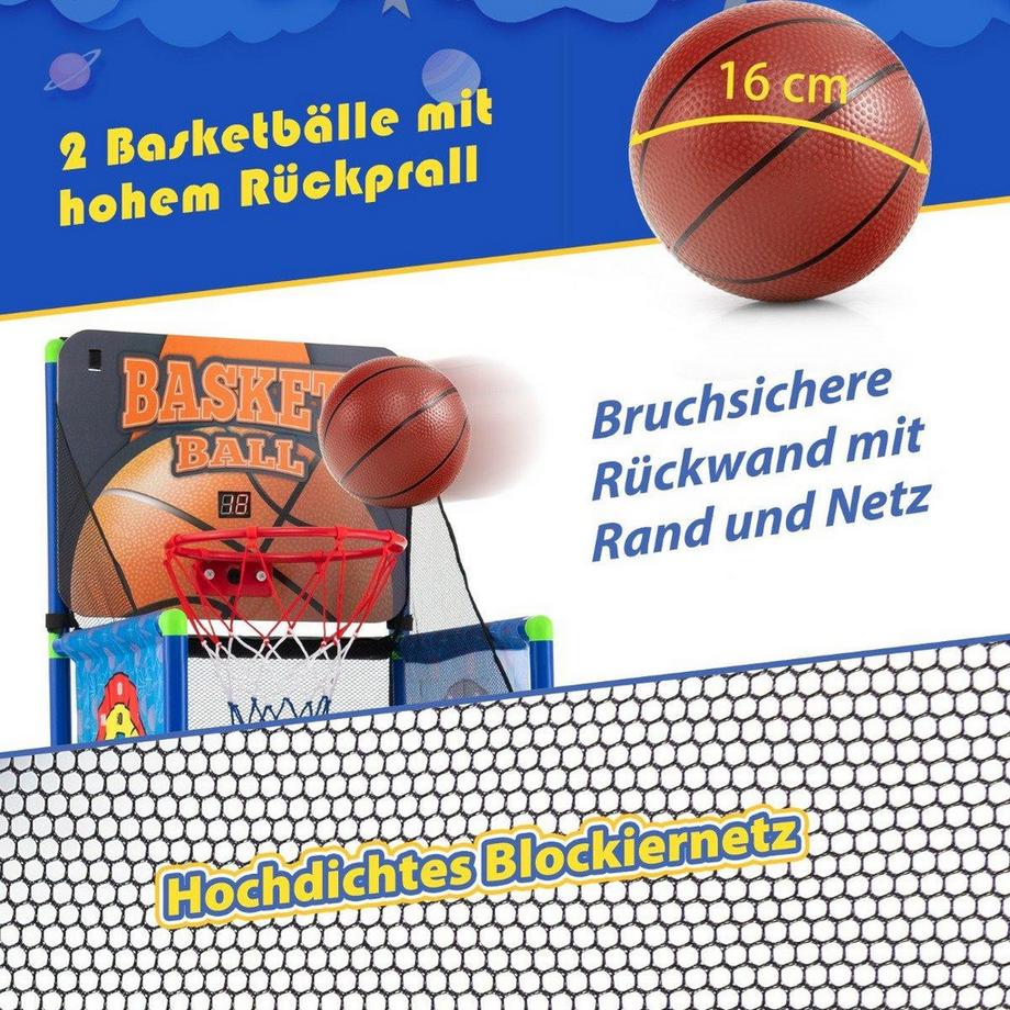 Northix Jeu de basket-ball d'arcade avec tableau d'affichage et effets sonores, comprenant 2 ballons de basket et une pompe bleue  