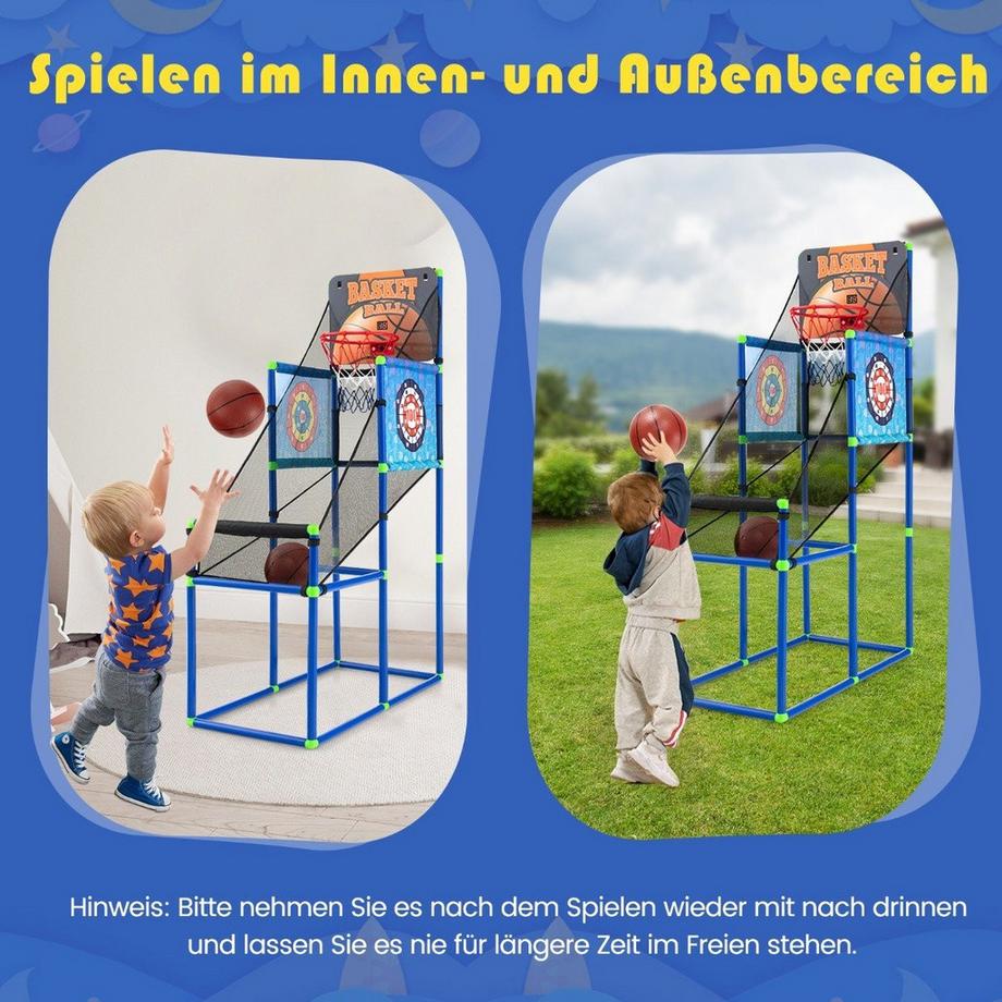 Northix Jeu de basket-ball d'arcade avec tableau d'affichage et effets sonores, comprenant 2 ballons de basket et une pompe bleue  