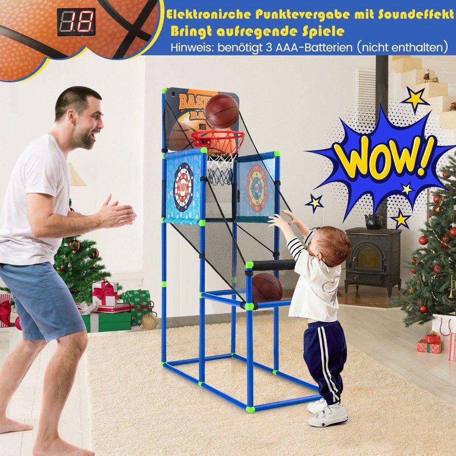 Northix Jeu de basket-ball d'arcade avec tableau d'affichage et effets sonores, comprenant 2 ballons de basket et une pompe bleue  