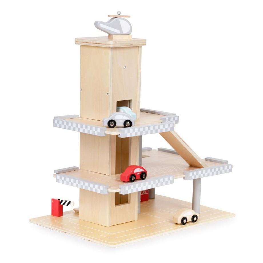 B2X  Grand parking garage piste bois avec ascenseur + voitures ECOTOYS 