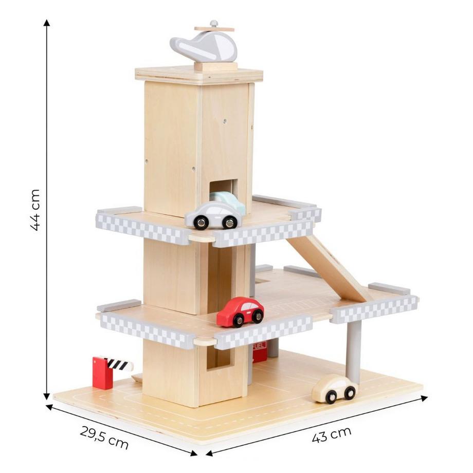B2X  Grand parking garage piste bois avec ascenseur + voitures ECOTOYS 