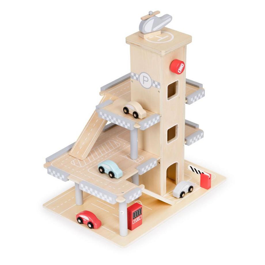 B2X  Grand parking garage piste bois avec ascenseur + voitures ECOTOYS 