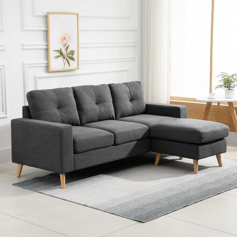 Northio Ecksofa In L-Form Graue Eckcouch Mit Chaiselongue, Leinenoptik, Für 3 Personen, 93X136X85Cm  