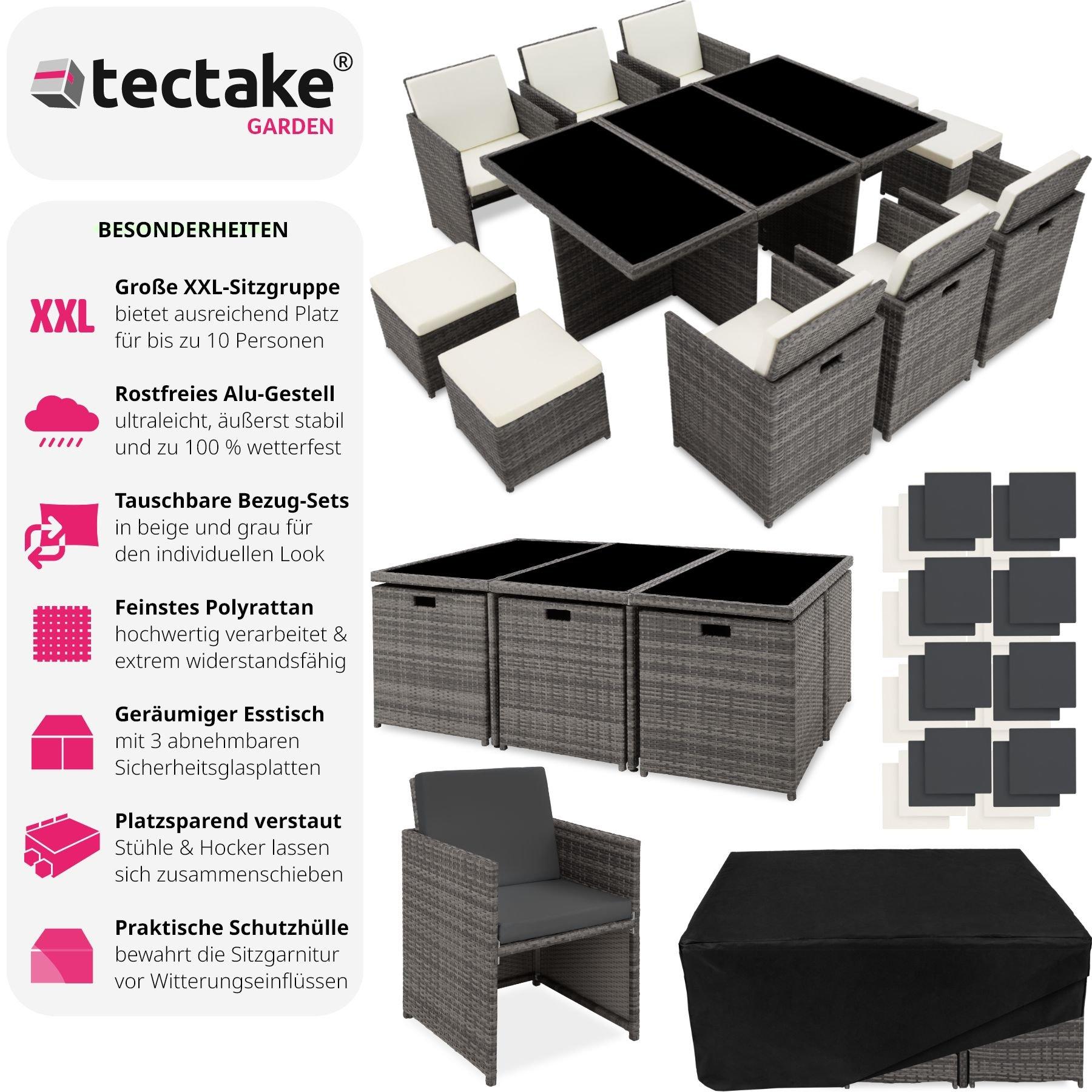 Tectake Salon de jardin NEW YORK 10 places avec 2 sets de housses + housse de protection, variante 2  