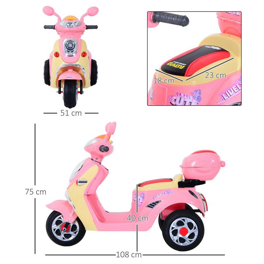 Northio  Elektro Kindermotorrad Elektromotorrad Kinderelektroauto Kinderfahrzeug Dreirad, 6V, Metall+Pp, 108X51X75Cm (Rosa+Gelb) 