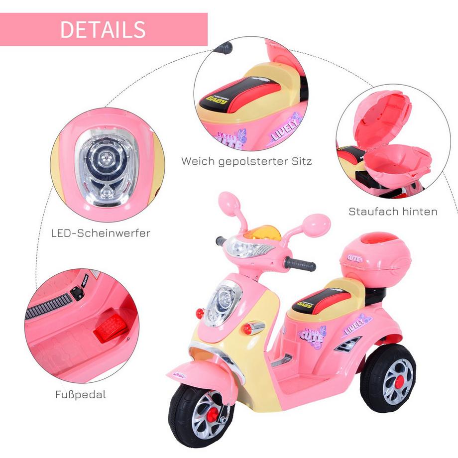 Northio  Elektro Kindermotorrad Elektromotorrad Kinderelektroauto Kinderfahrzeug Dreirad, 6V, Metall+Pp, 108X51X75Cm (Rosa+Gelb) 