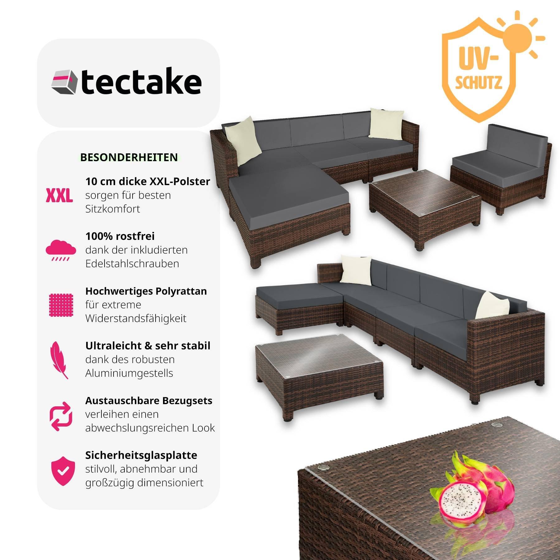 Tectake Set da giardino in rattan con telaio in alluminio e imbottitura di 10 cm  