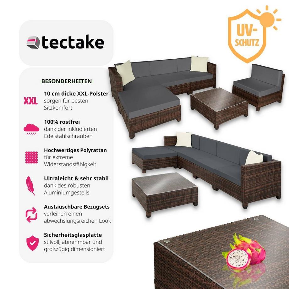 Tectake Salon bas de jardin AMY 5 places rembourrage de 10 de cm avec 2 sets de housses  