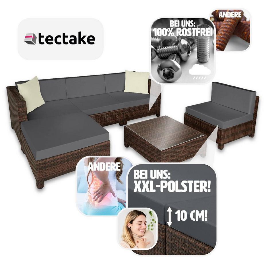 Tectake Salon bas de jardin AMY 5 places rembourrage de 10 de cm avec 2 sets de housses  