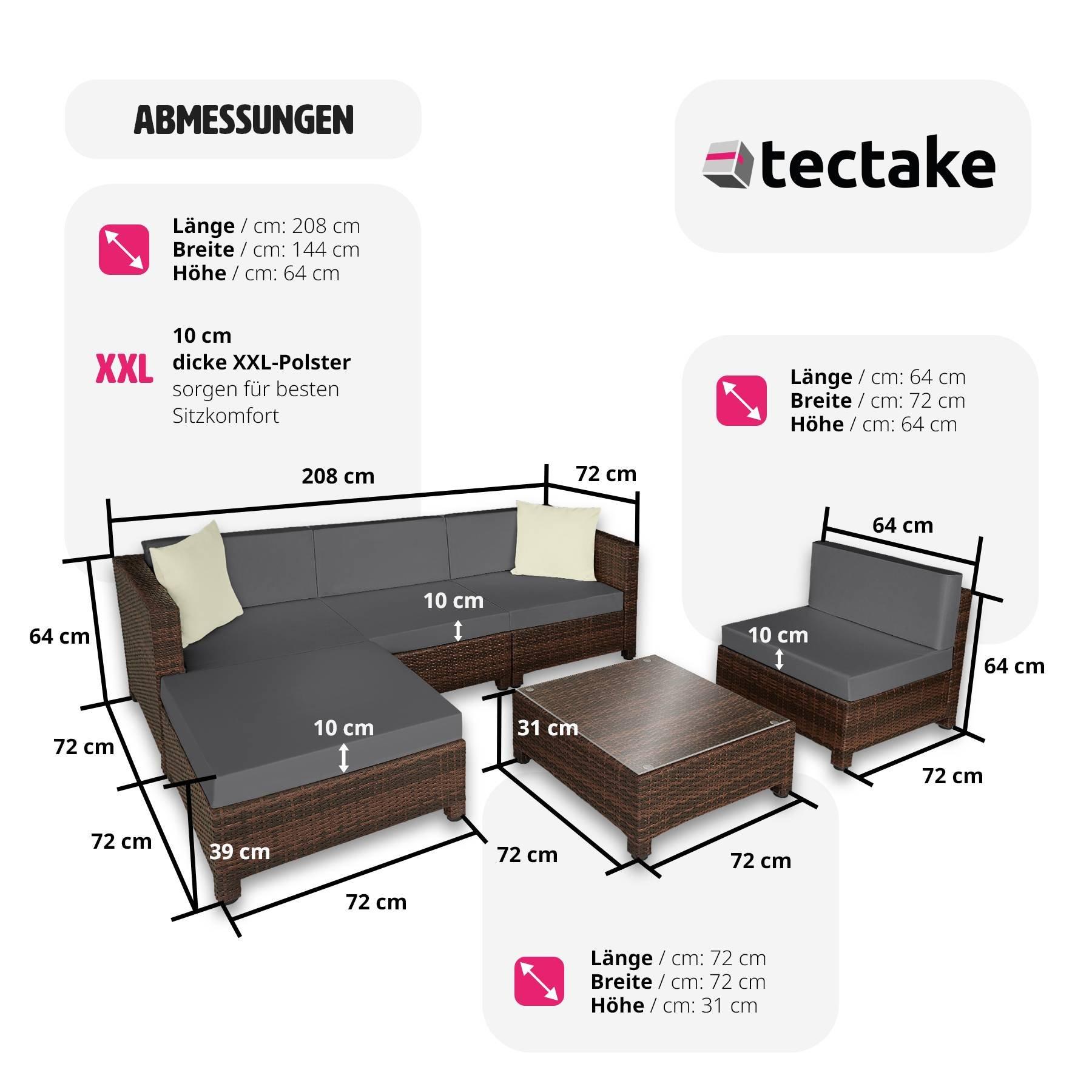 Tectake Set da giardino in rattan con telaio in alluminio e imbottitura di 10 cm  