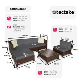 Tectake Rattan Lounge mit Aluminiumgestell inkl. Bezüge in 2 Farben  