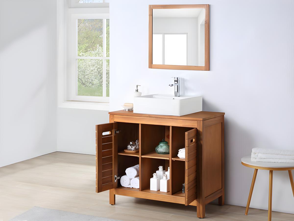 Vente-unique Waschbeckenunterschrank mit Einzelwaschbecken + Spiegel Akazienholz PULUKAN  
