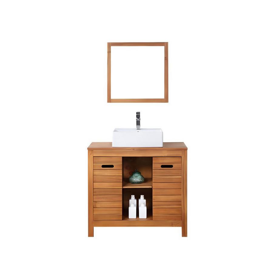 Mobile bagno con lavabo semplice e specchio  in Legno di acacia PULUKAN
