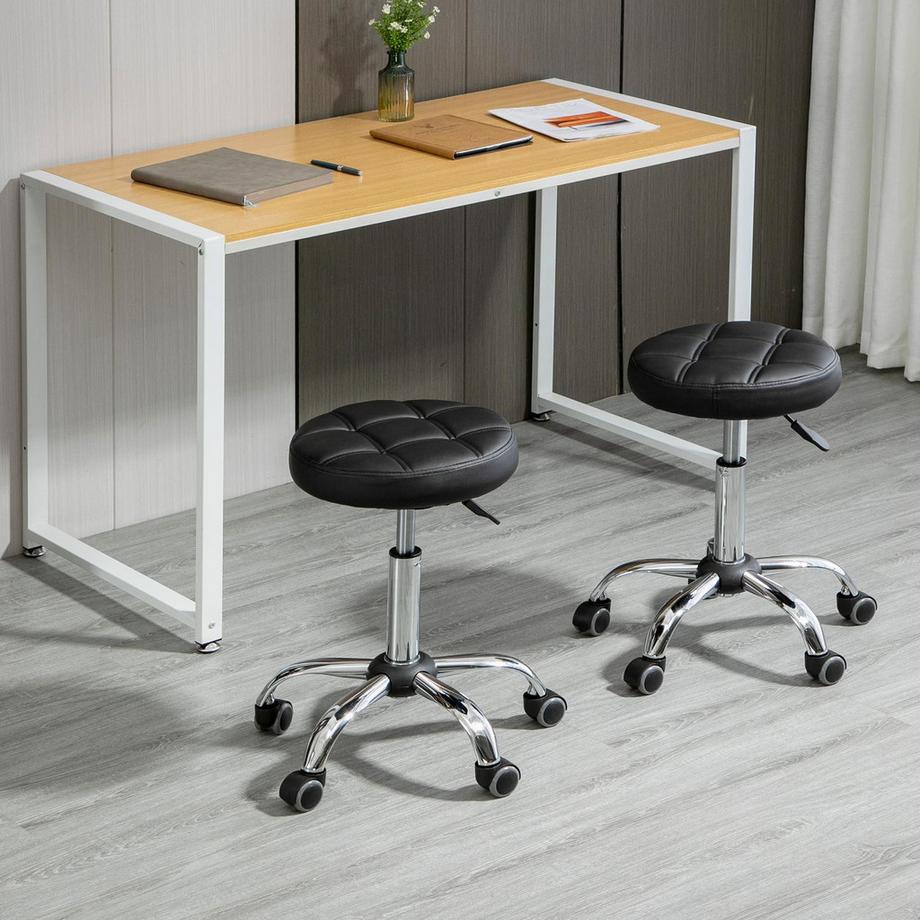 Northio Lot De 2 Tabourets De Salon, Tabourets Roulants, Tabourets Pivotants Réglables En Hauteur, Avec Roulettes, Simili Cuir, Noir, Ø35,5X48-63Cm  