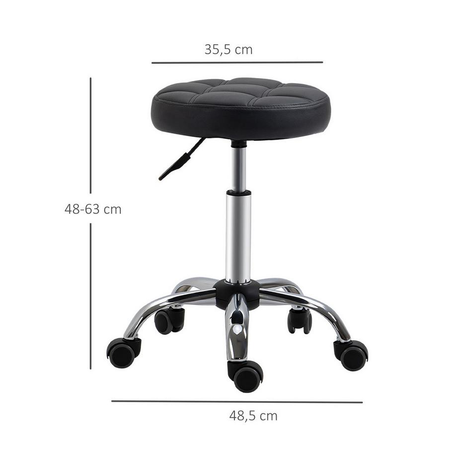 Northio Lot De 2 Tabourets De Salon, Tabourets Roulants, Tabourets Pivotants Réglables En Hauteur, Avec Roulettes, Simili Cuir, Noir, Ø35,5X48-63Cm  
