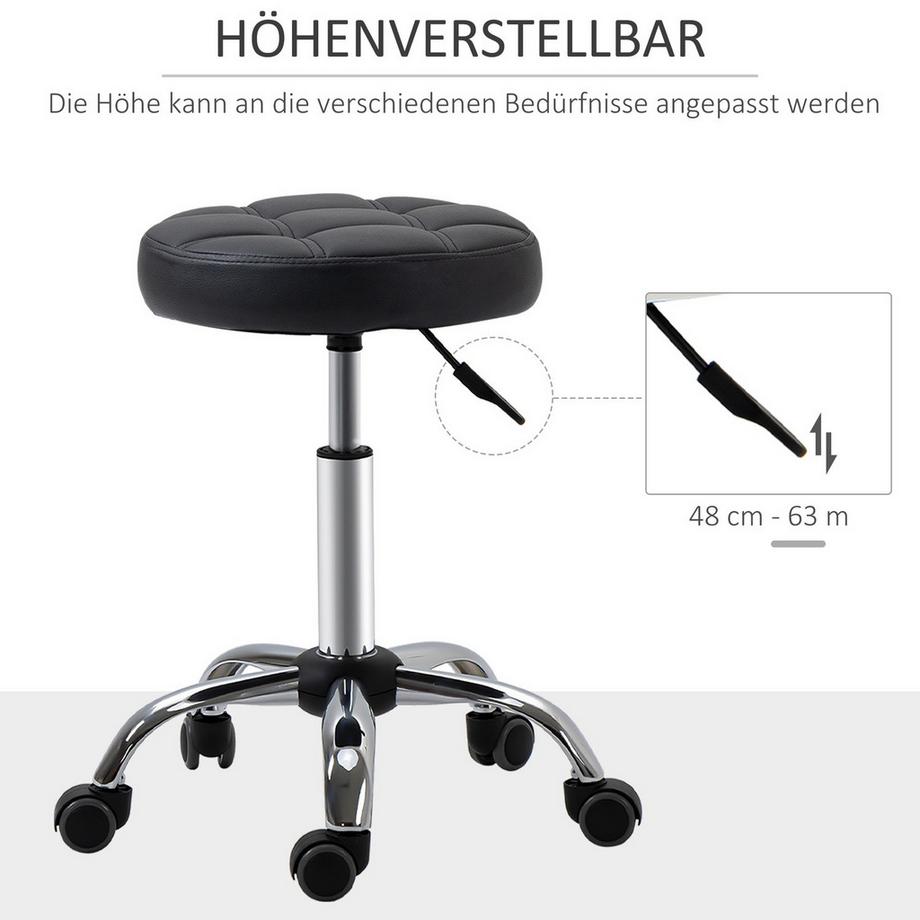 Northio Lot De 2 Tabourets De Salon, Tabourets Roulants, Tabourets Pivotants Réglables En Hauteur, Avec Roulettes, Simili Cuir, Noir, Ø35,5X48-63Cm  