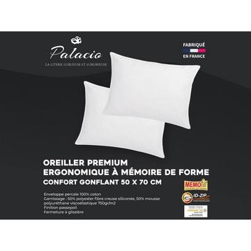 Guanciale memory foam mémofill 50 x 70 cm in Percalle di Cotone 91 fili/cm² 750g Bianco - Lotto di 2 - AUXENCE