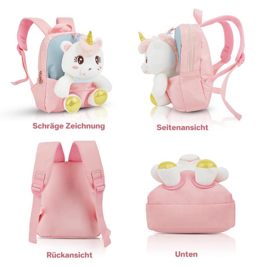 Only-bags.store  Kleiner Kinderrucksack,Abnehmbarer Plüschpuppen-Kindergartenrucksack 