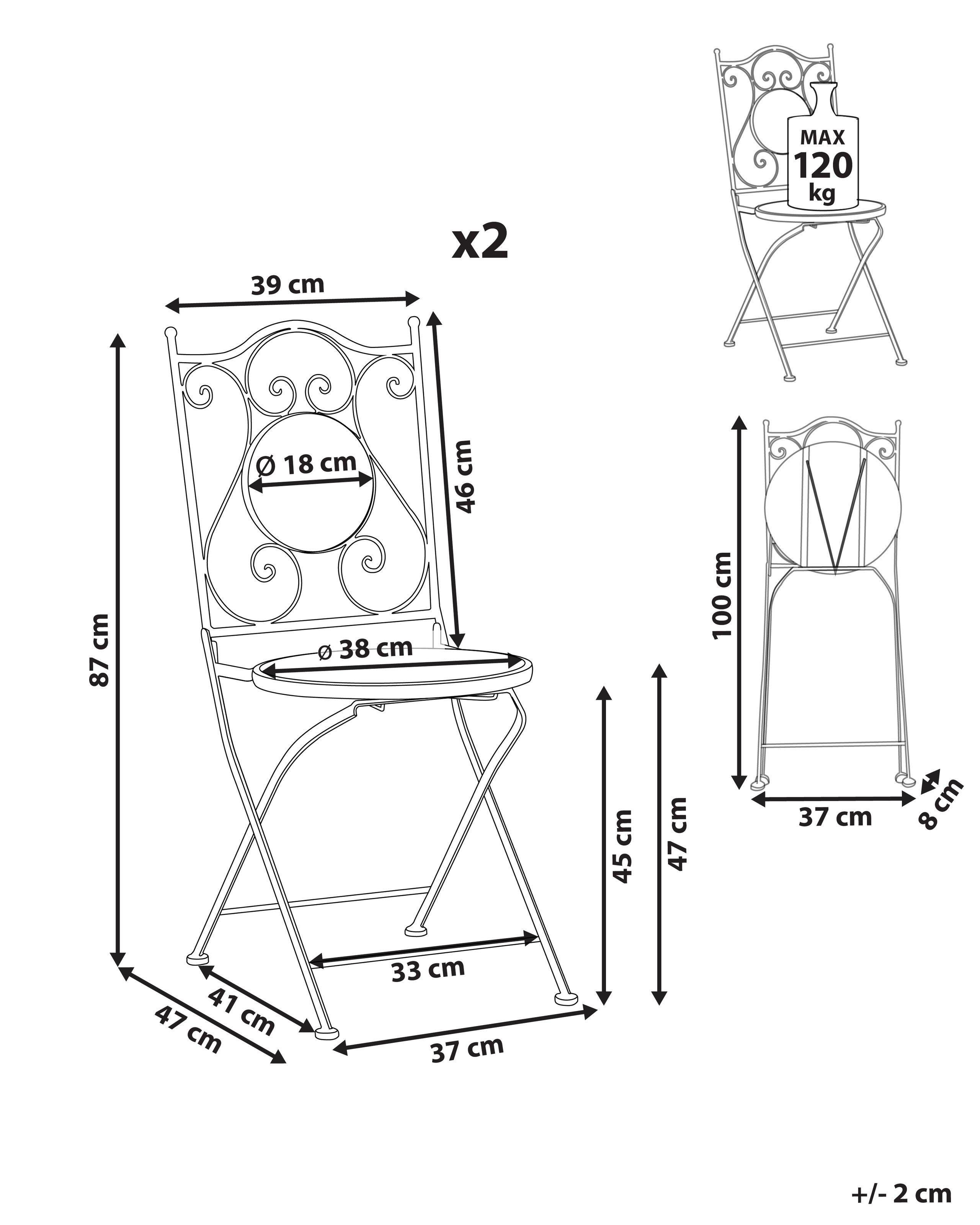 Beliani Lot de 2 chaises de jardin en Métal Méditerranéen ANAPO  