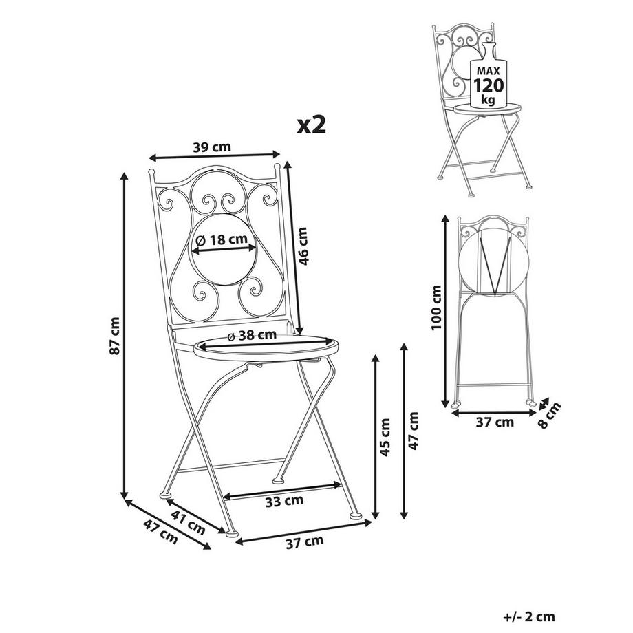 Beliani Gartenstuhl 2er Set aus Eisen Mediterran ANAPO  