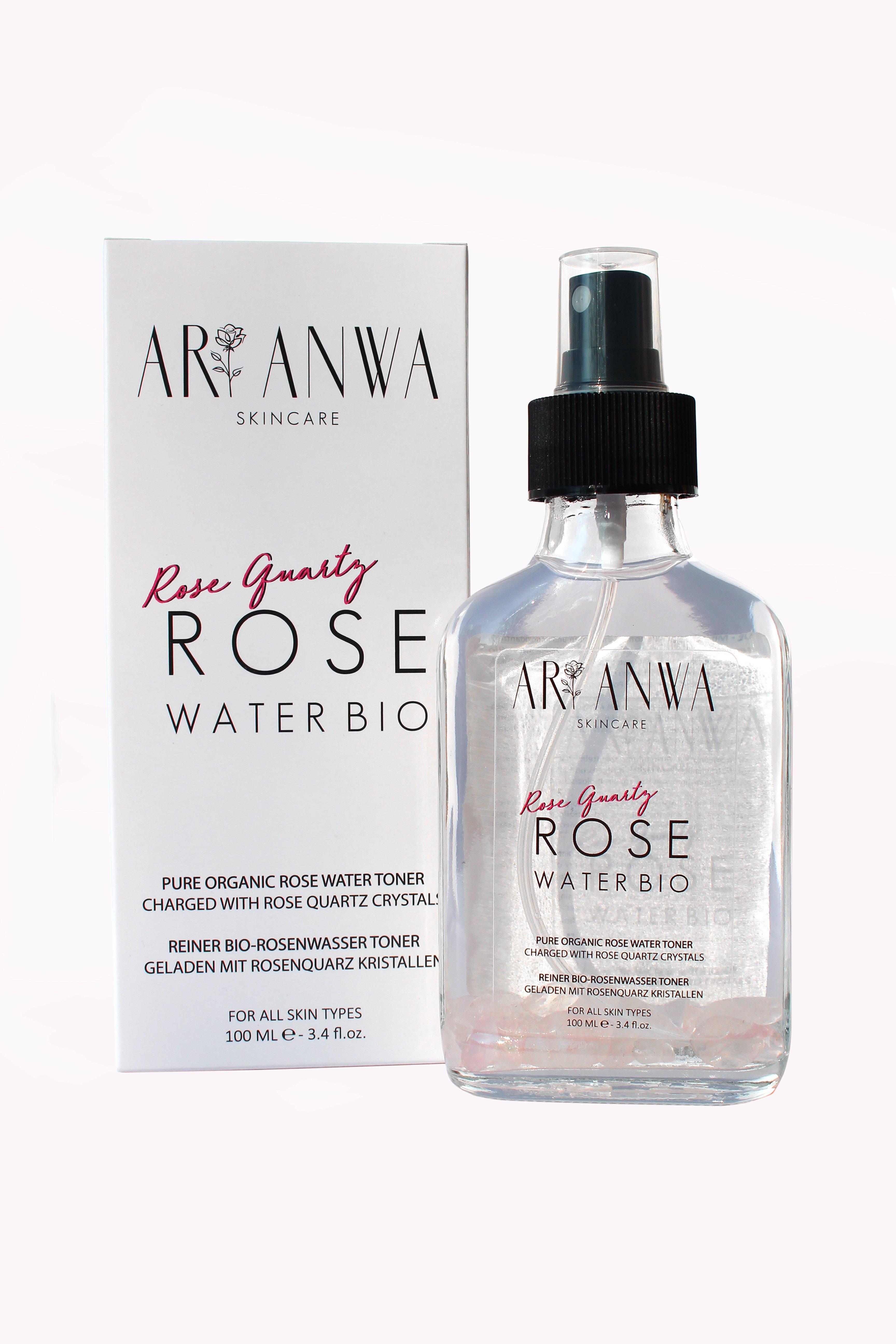 ARI ANWA Skincare  Bio Rosenwasser Spray mit Rosenquarz 