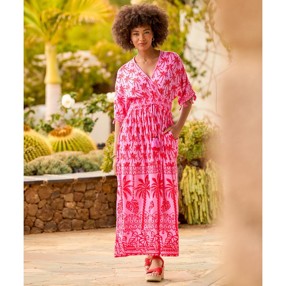 Joe Browns Maxikleid Palmenprint Fledermausärmel  