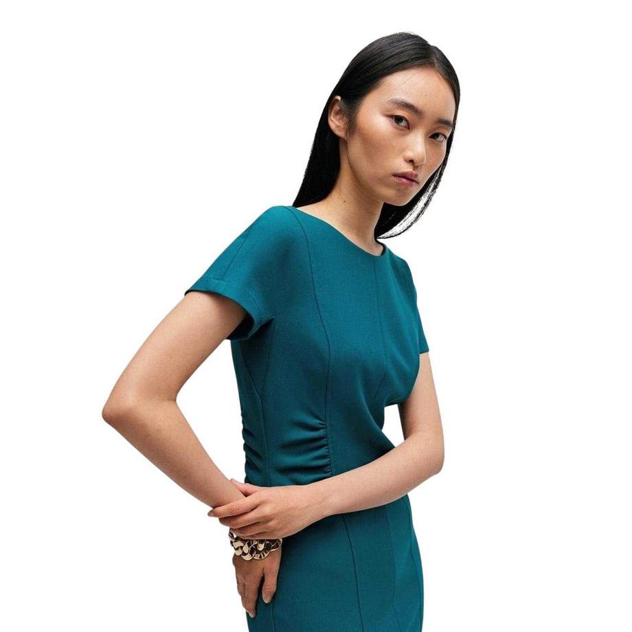 BOSS Midikleid Rundhalsausschnitt Kurzärmelig  
