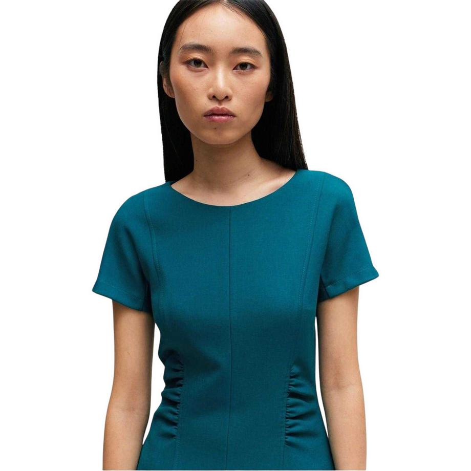BOSS Midikleid Rundhalsausschnitt Kurzärmelig  