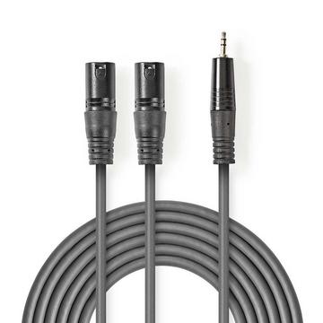 Symmetrisches Audiokabel | 2x XLR 3-Pin Male | 3,5 mm Male | Vernickelt | 3,00 m | Rund | PVC | Dunkelgrau | Papphülle