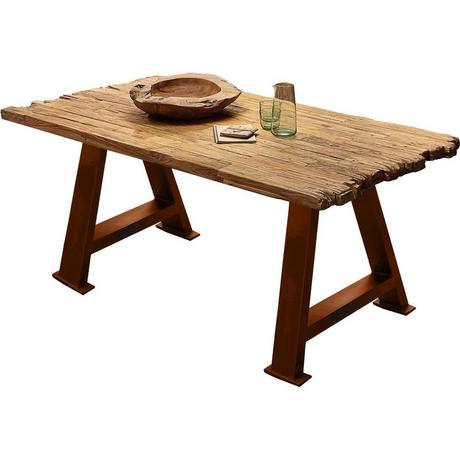 mutoni Massivholztisch 160x90 - recyceltes Teak natur - Metall antik  