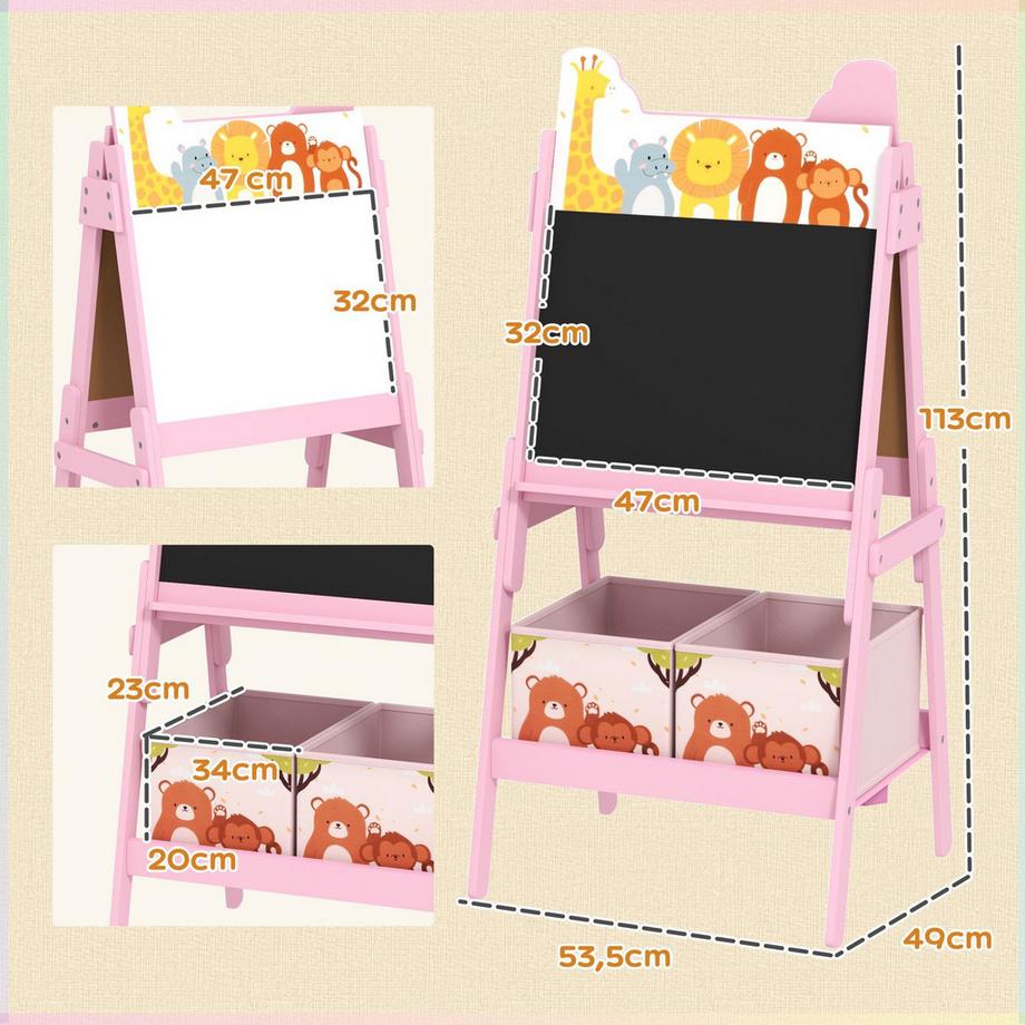 Northio  Tableau noir pour enfants 2 en 1, chevalet pour enfants double face, chevalet avec tableau noir, tableau blanc, boîtes de rangement, pour enfants de 3 à 8 ans, rose 