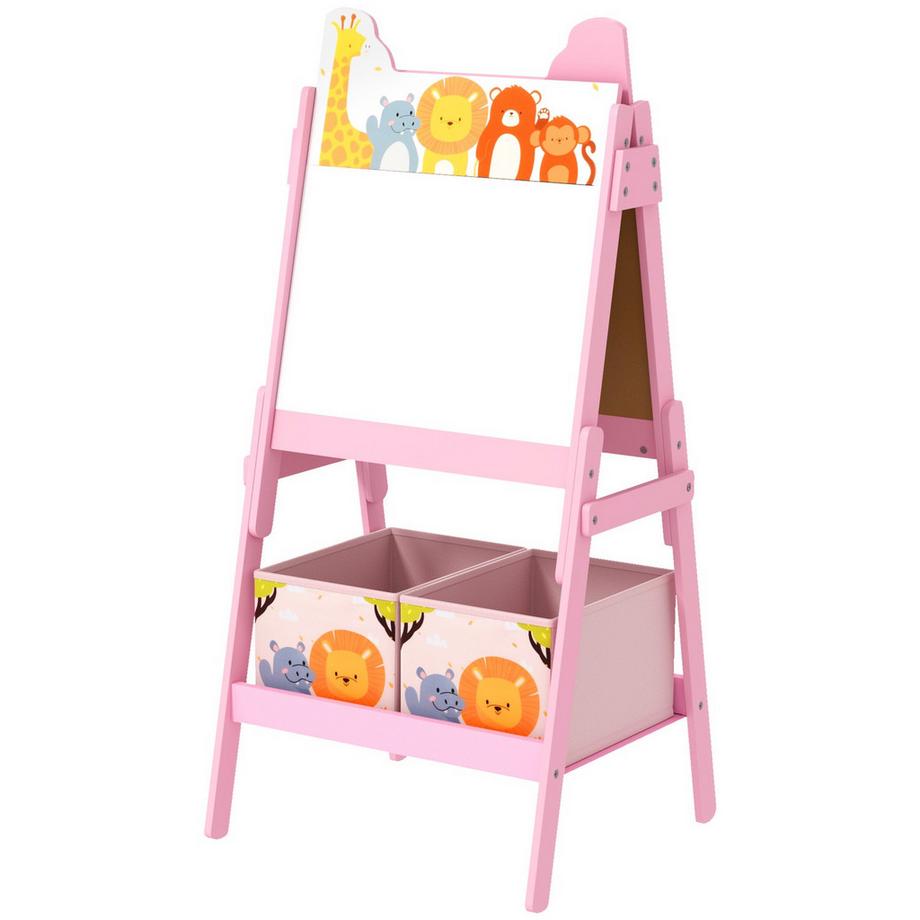 Northio  Tableau noir pour enfants 2 en 1, chevalet pour enfants double face, chevalet avec tableau noir, tableau blanc, boîtes de rangement, pour enfants de 3 à 8 ans, rose 