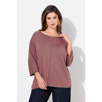 Maglione dal taglio oversize con righe, scollo rotondo e maniche a 3/4