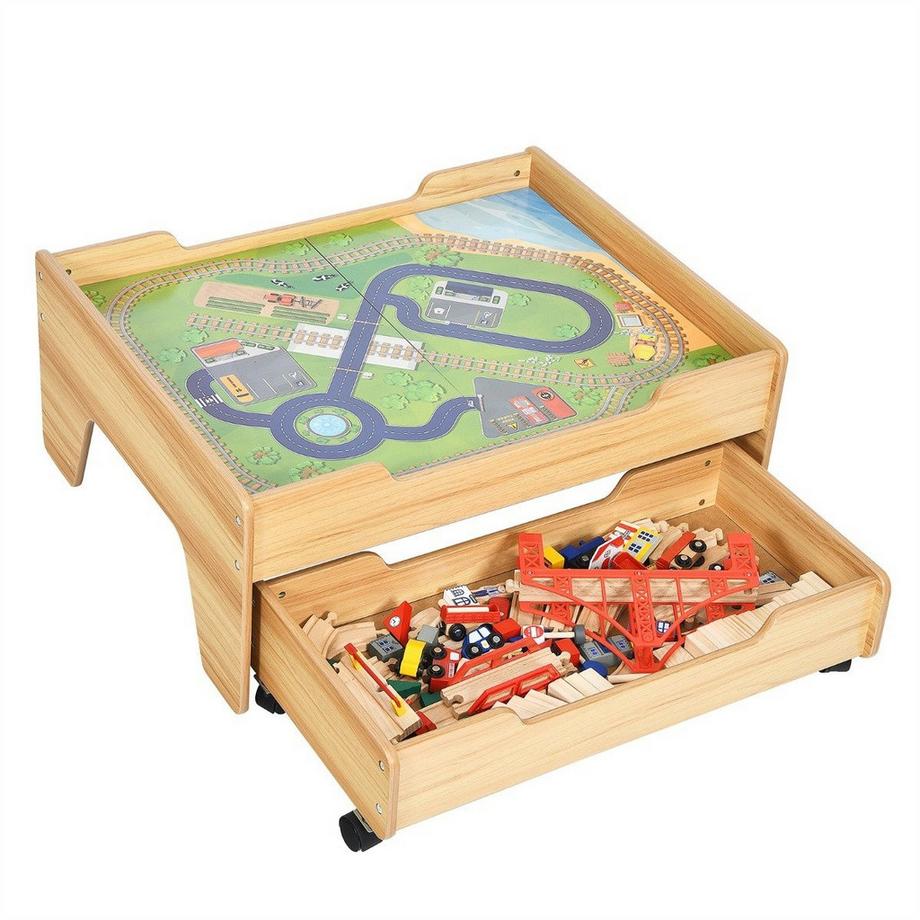Northio  Set trenino in legno per bambini, tavolo da attività con cassetto 78 x 63 x 33 cm naturale 