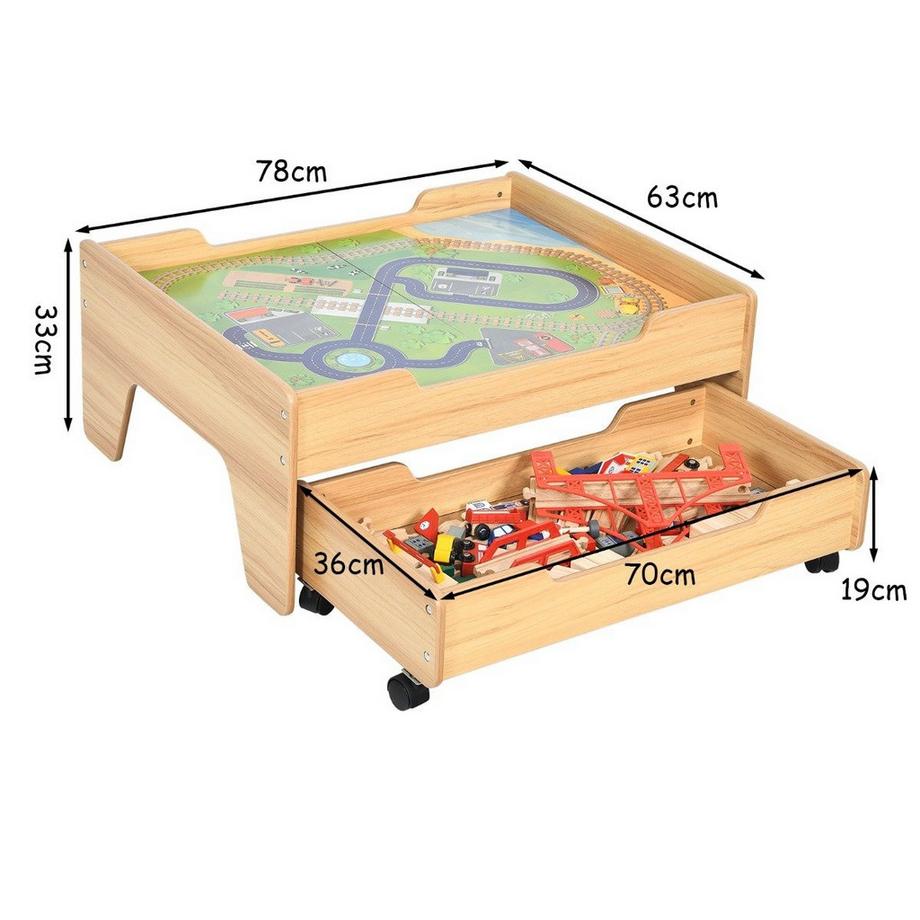 Northio  Set trenino in legno per bambini, tavolo da attività con cassetto 78 x 63 x 33 cm naturale 