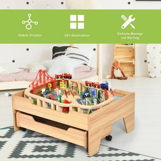 Northio  Hölzerne Kindereisenbahn Zug Holzeisenbahn set Aktivitätstisch mit Schublade 78 x 63 x 33 cm Natur 