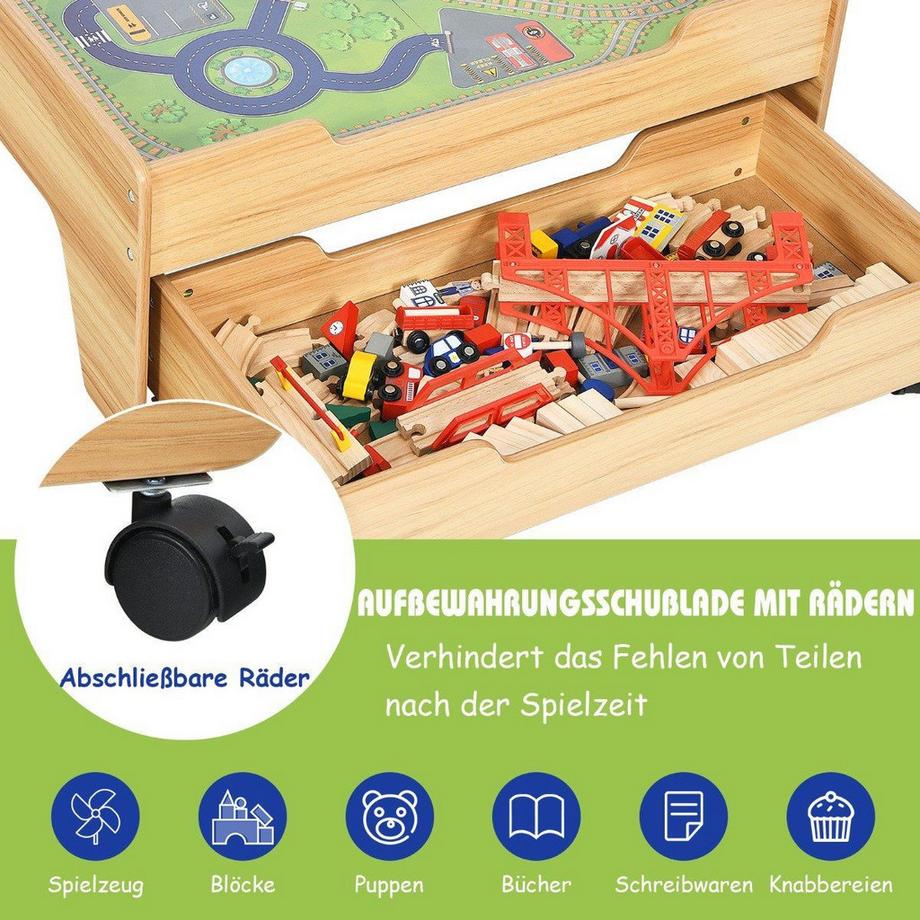 Northio  Set trenino in legno per bambini, tavolo da attività con cassetto 78 x 63 x 33 cm naturale 