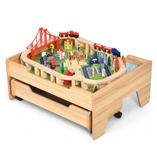 Northio  Hölzerne Kindereisenbahn Zug Holzeisenbahn set Aktivitätstisch mit Schublade 78 x 63 x 33 cm Natur 