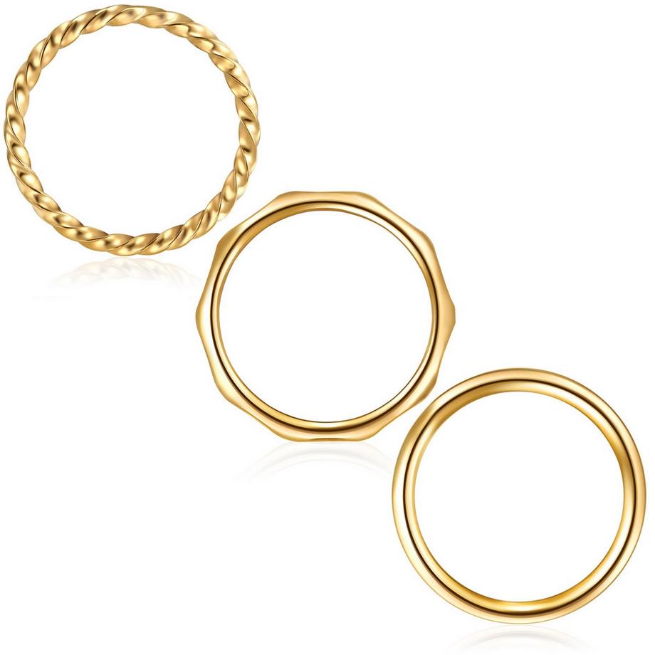 Yokoamii  3er Set Ringe Edelstahl gelbgold 