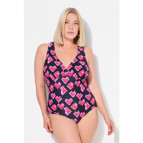 Ulla Popken  Maillot de bain motif cœurs, bretelles en macramé, bonnets souples, matière recyclée 