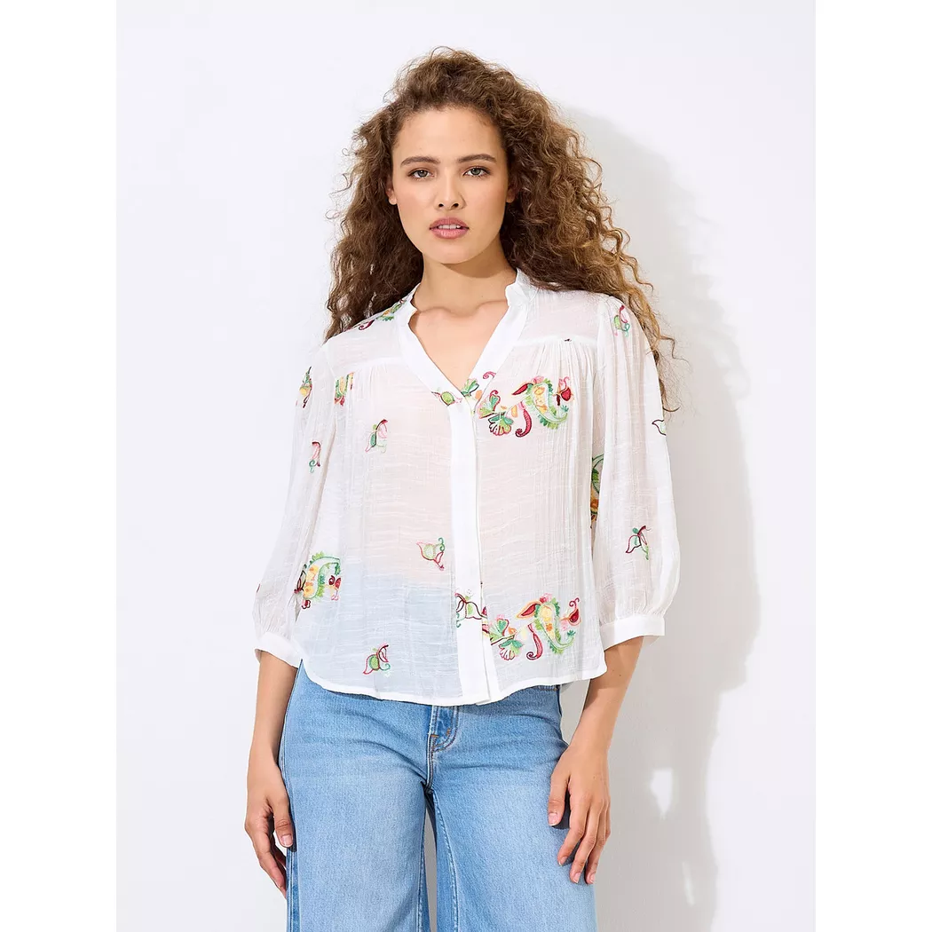 APRICOT - Bluse mit Blumen- und Paisley-Stickerei, für Damen, Weiss, Größe XL