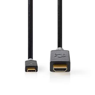 Nedis  Adattatore USB-C™ | USB 3.2 Gen 1 | USB-C™ Maschio | Connettore HDMI™ | 4K@60Hz | 1,00 m | Rotondo | Placcato oro | PVC | Antracite | Scatola 