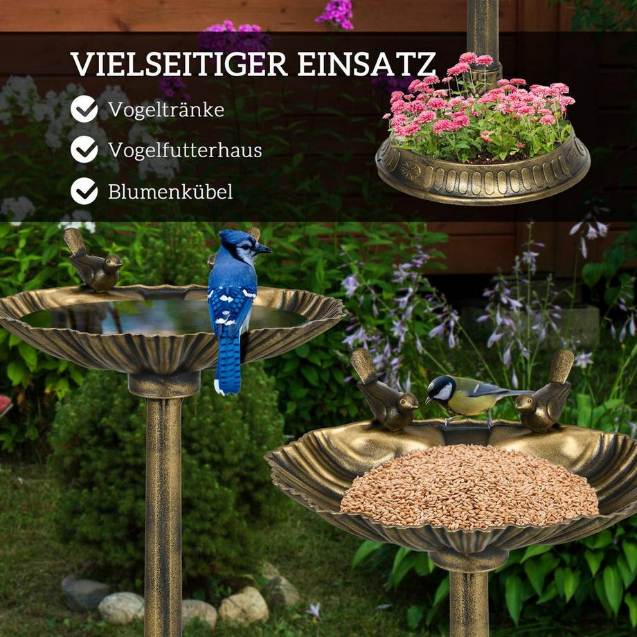 Northio  Vogeltränke Stehend, Vogelbad aus Kunststoff, frostsicher Vogelbecken, Winterfest Wassertränke für Wildvögel, Wasserschale, Wasserstelle für Garten Terrasse Balkon 49,5 x 38 x 81 cm, Bronze 
