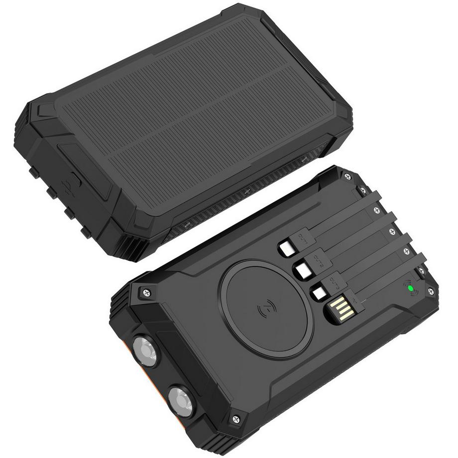 DENVER  PowerBank 20.000 mAh Cella solare 4 cavi + ricarica wireless Nero 