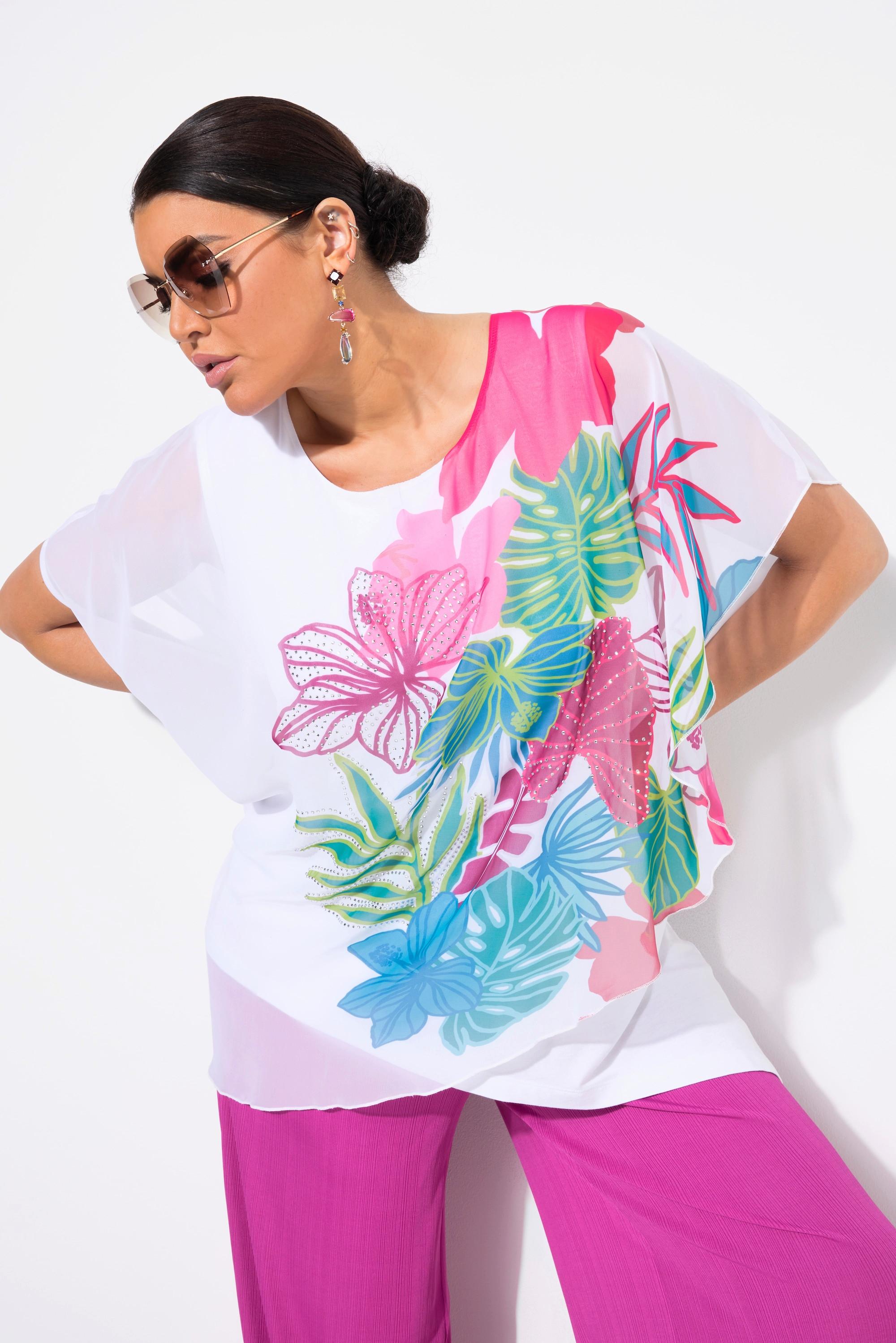 Ulla Popken Tunica Doppia Strato Scollo Rotondo Mezze Maniche  