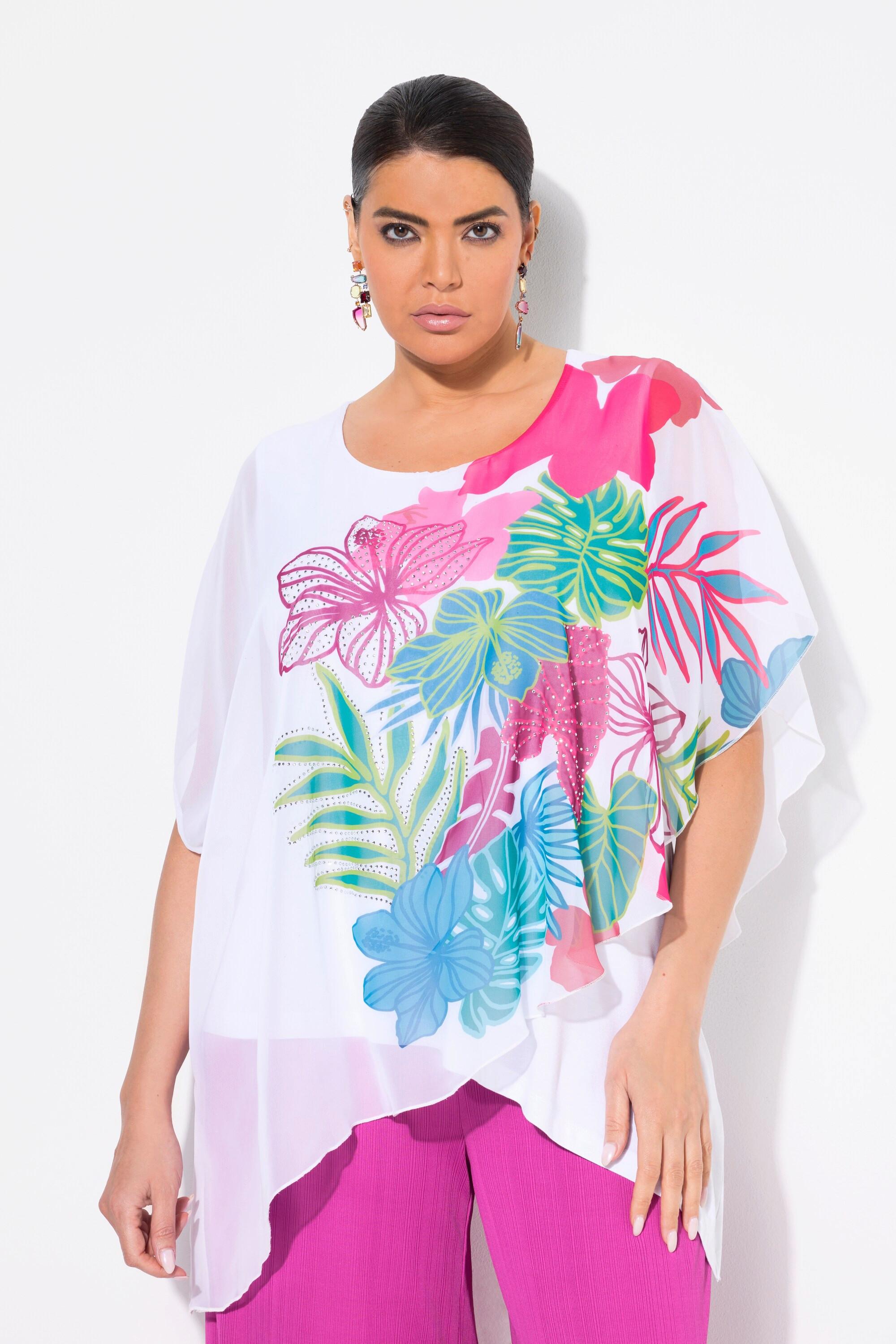 Ulla Popken Tunica Doppia Strato Scollo Rotondo Mezze Maniche  