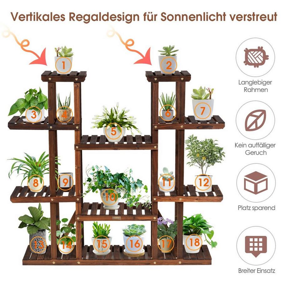 Northix Hölzerner 9-stufiger Pflanzenständer Blumenregal Pflanzenregal 125 x 25 x 114 cm Braun  